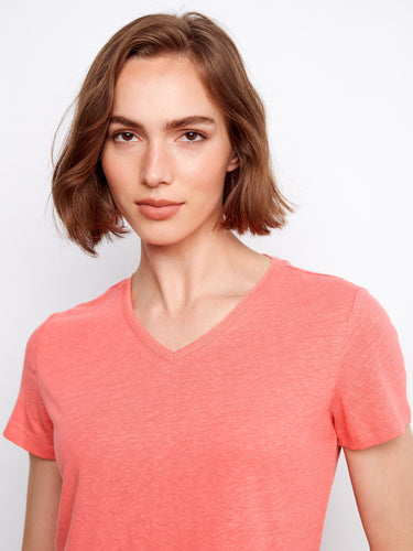 Chic coral T-shirt showcasing short sleeves for everyday ease by Charlie B.