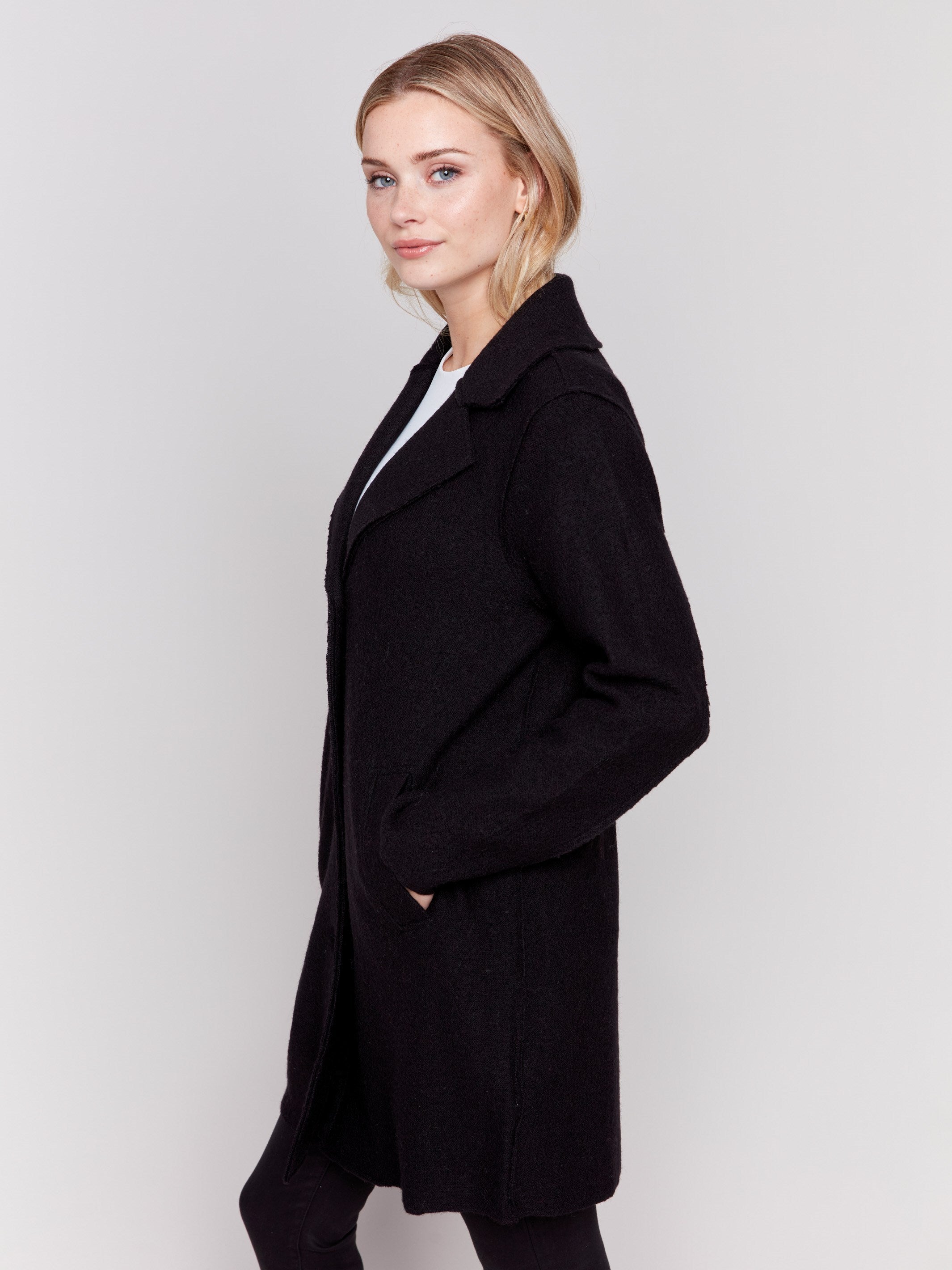 Long Boiled Wool Coat Black