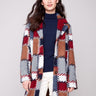Crochet coat in vibrant plaid with a tailored collar, offering a stylish and cozy addition to any wardrobe by Charlie B.