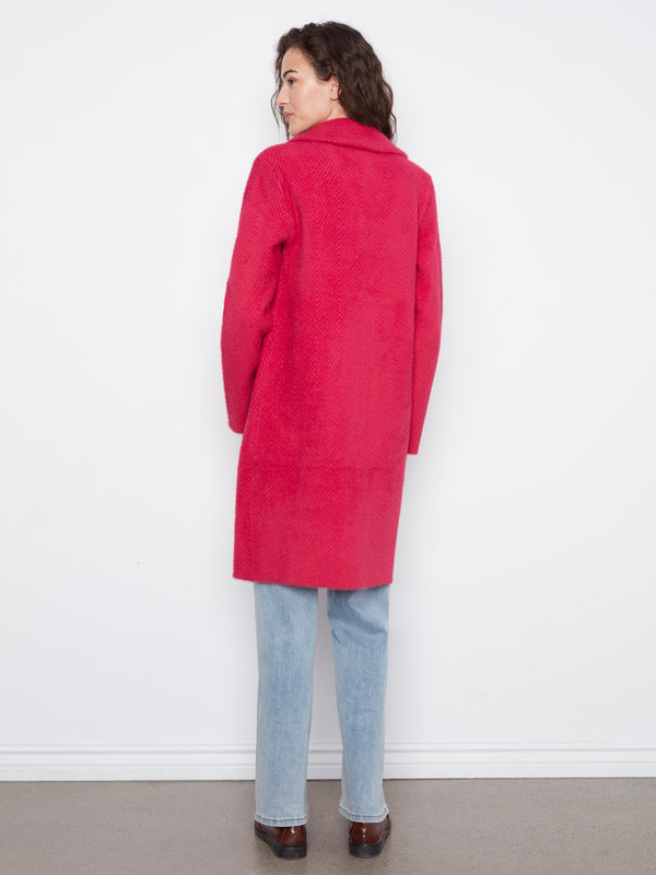 Manteau-cardigan long en tricot - Cerise