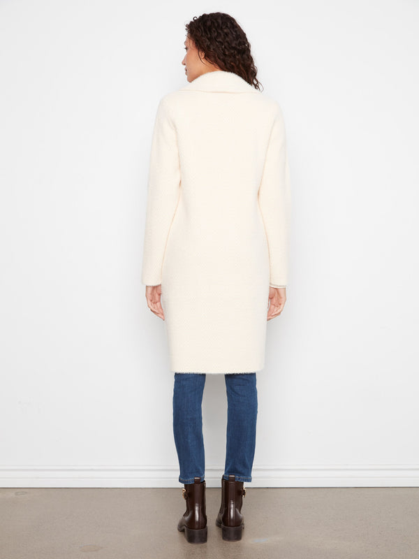 Manteau-cardigan long en tricot - Écru