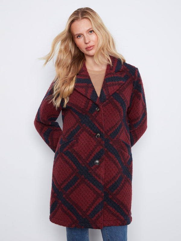 Long Plaid Bouclé Knit Jacket - Latice
