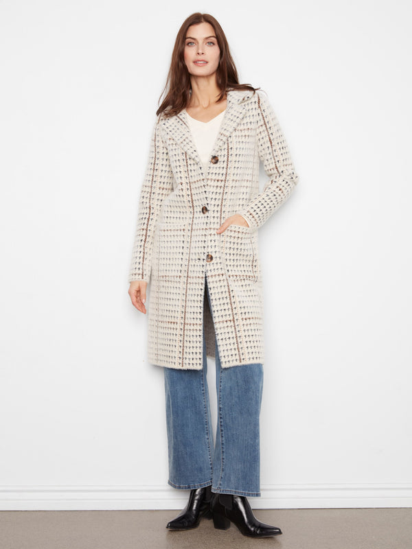 Manteau-cardigan long en tricot à carreaux - Aberdeen