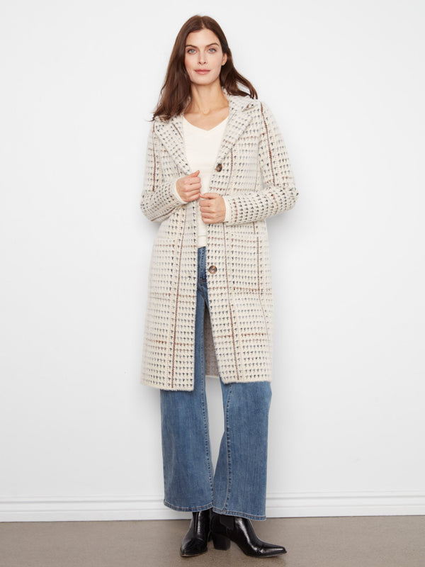Manteau-cardigan long en tricot à carreaux - Aberdeen