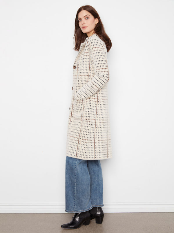 Manteau-cardigan long en tricot à carreaux - Aberdeen