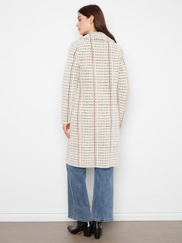 Chic plaid knit coatigan designed with a front button closure and relaxed fit by Charlie B.
