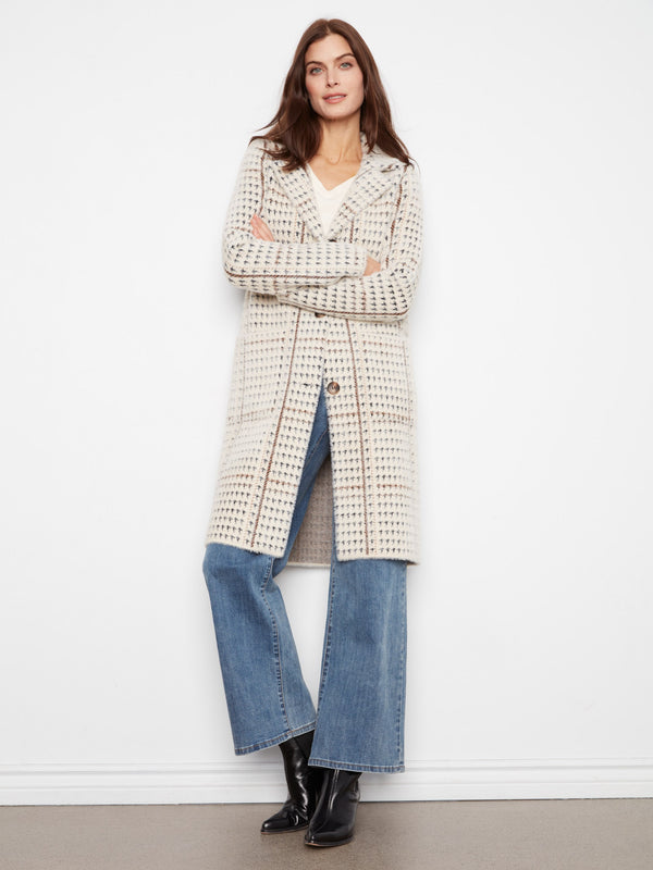 Manteau-cardigan long en tricot à carreaux - Aberdeen