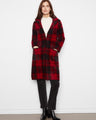 Plaid coat featuring a notched collar and front button closure, perfect for layering. By Charlie B.