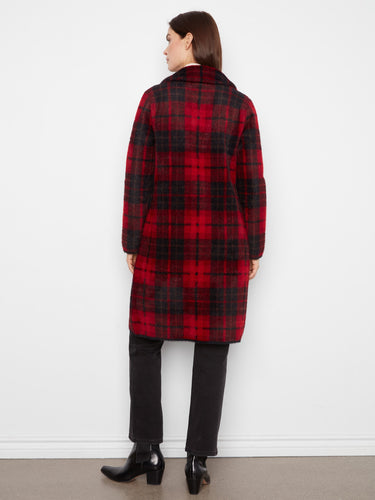 Elegant plaid coat showcasing a notched collar design, ideal for versatile styling. By Charlie B.