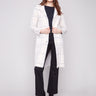 Ivory plaid coatigan with a plush texture and button front, featuring long sleeves and side pockets by Charlie B.