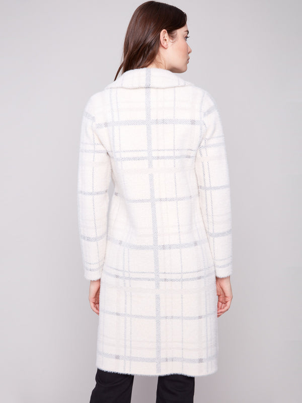 Sophisticated plaid coatigan in ivory, crafted from plush fabric for added comfort by Charlie B.