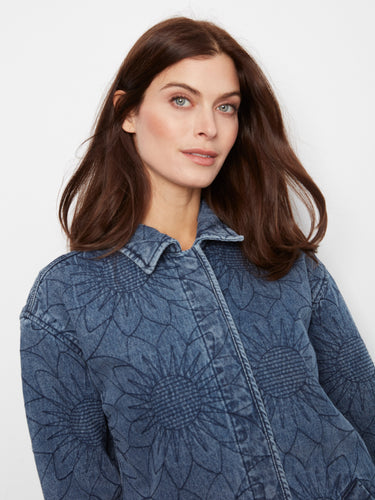Stylish denim jacket with a shirt collar and floral design, offering comfort and style, by Charlie B.