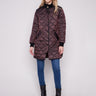 Mocha quilted puffer jacket with rib knit detailing and a stylish snap button closure by Charlie B.