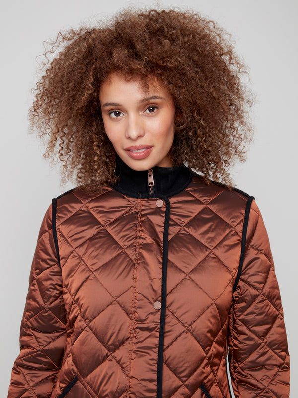 Sepia quilted jacket offering warmth and comfort with its functional design elements by Charlie B.