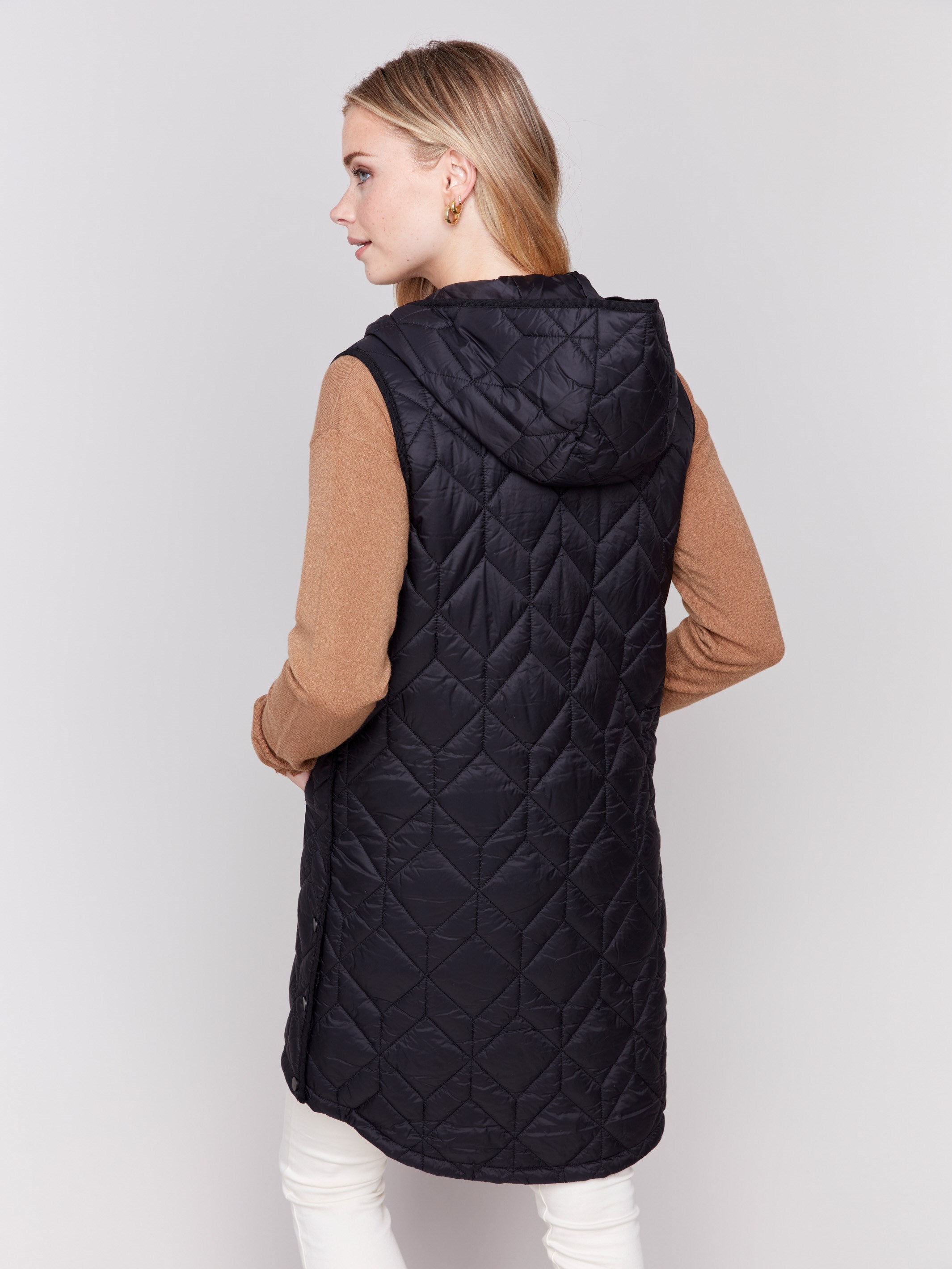 Charlie B Long Quilted Puffer Vest Black M