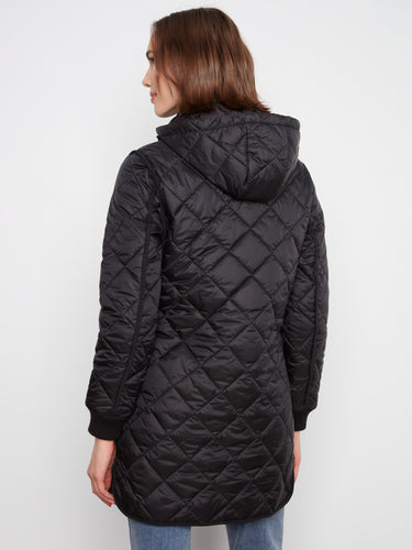 Chic quilted coat showcasing ribbed knit details on cuffs for added texture. By Charlie B.