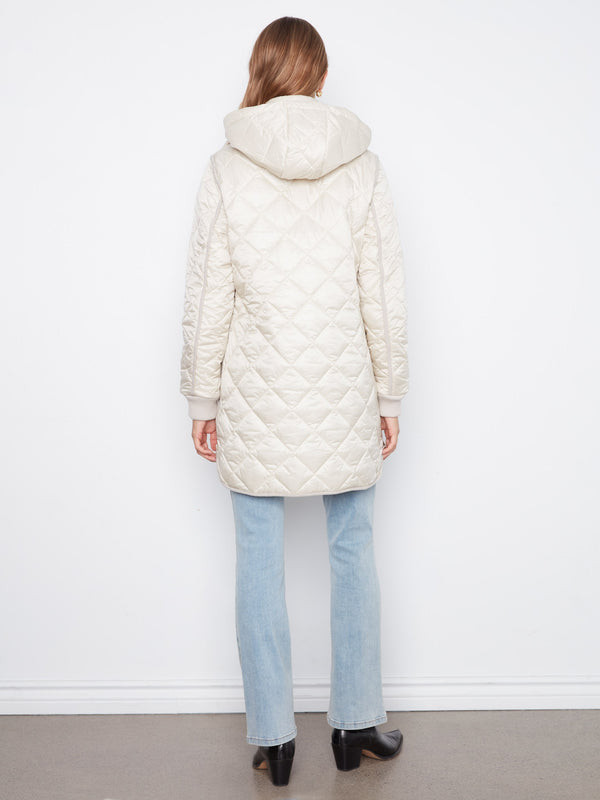 Manteau matelassé long à capuchon - Perle