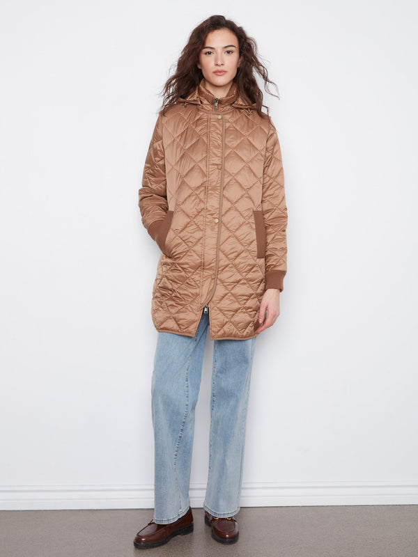 Manteau matelassé long à capuchon - Truffe