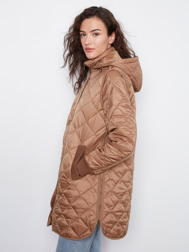 Stylish truffle puffer jacket showcasing side zippers and a chic quilted pattern, perfect for versatile wear by Charlie B.
