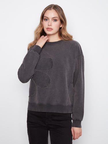 Top in charcoal with drop shoulders for a relaxed fit and modern look by Charlie B.