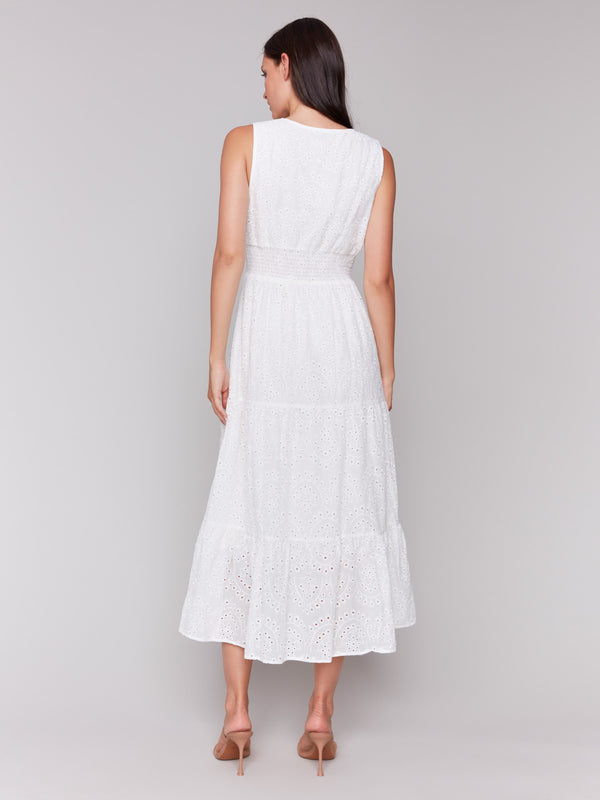 Sophisticated white dress showcasing an elastic waist design by Charlie B.