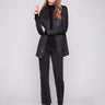 Elegant black faux suede jacket featuring a stylish hook-and-eye closure, perfect for a chic look by Charlie B.