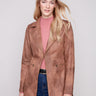 Truffle faux suede jacket with hook-and-eye closure, offering a sleek and stylish look for any occasion by Charlie B.
