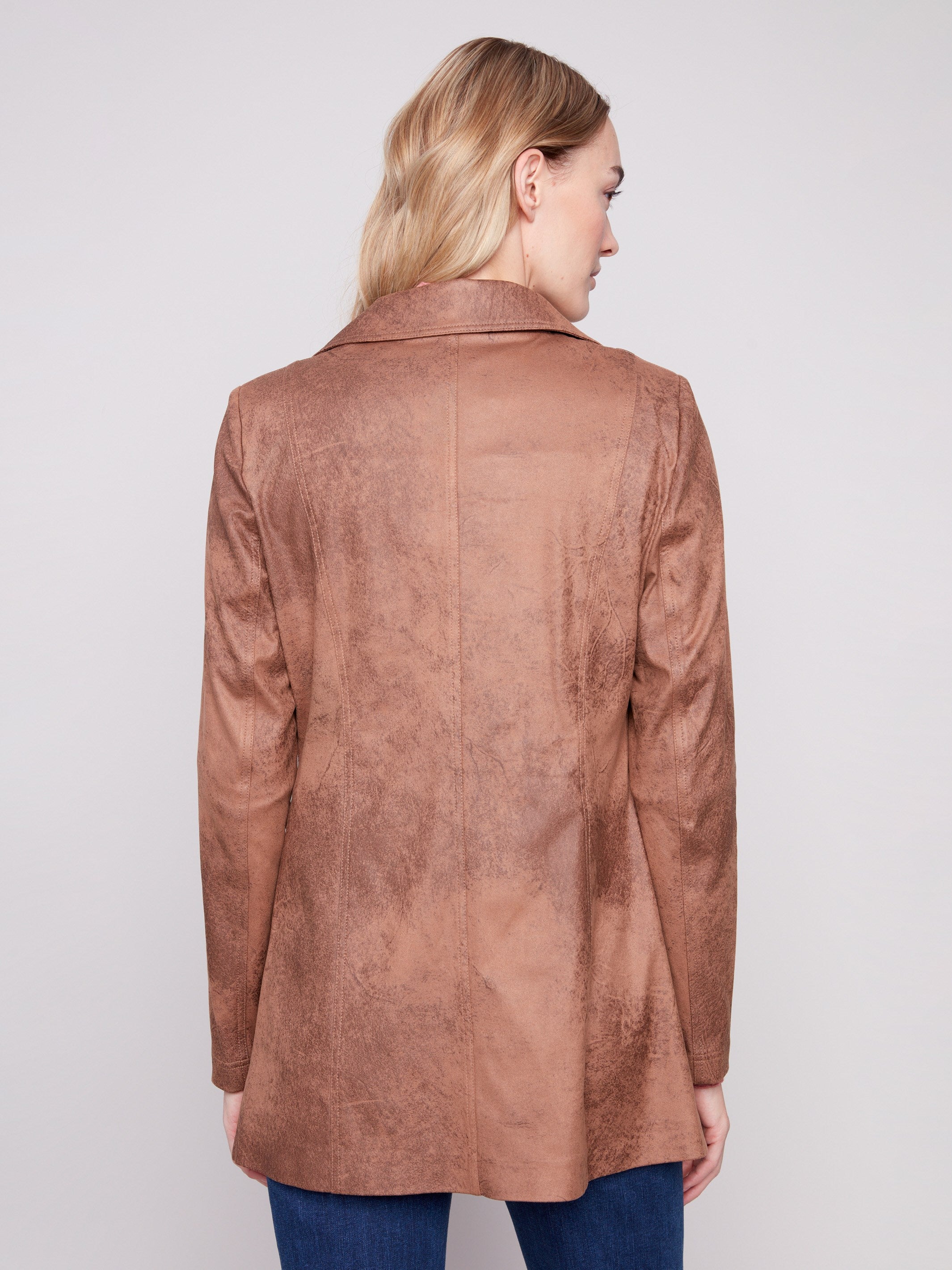 Stylish truffle-colored jacket showcasing distinctive zipper details for a modern touch by Charlie B.