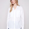 White poplin shirt featuring a loose fit and button cuffs for a relaxed style by Charlie B.