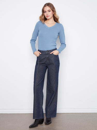 These jeans feature a stylish wide leg, perfect for a modern look. Crafted in stretch denim for comfort and fit by Charlie B.