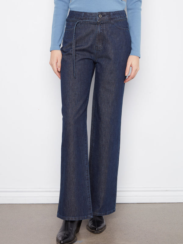 Lurex Belted Wide Leg Jeans - Blue Black
