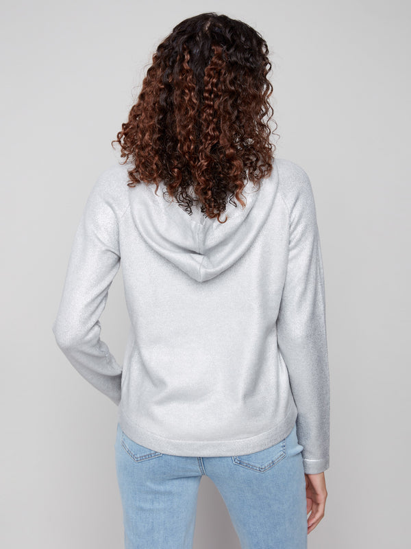 Elegant design with long sleeves and a comfortable drawstring hood in silver knit by Charlie B.