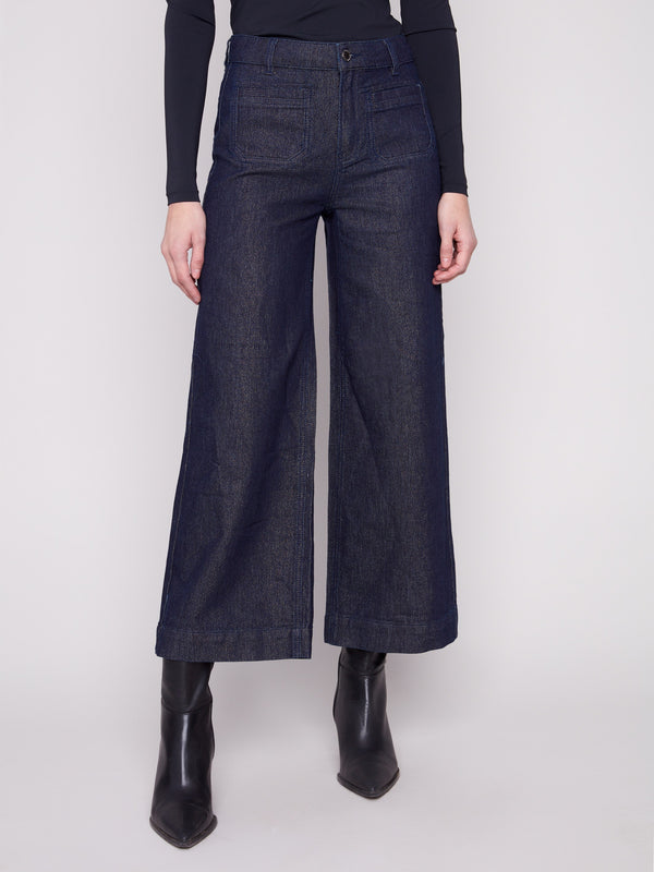 Stylish cropped denim with front patch pockets and regular rise, offering comfort and flair by Charlie B.