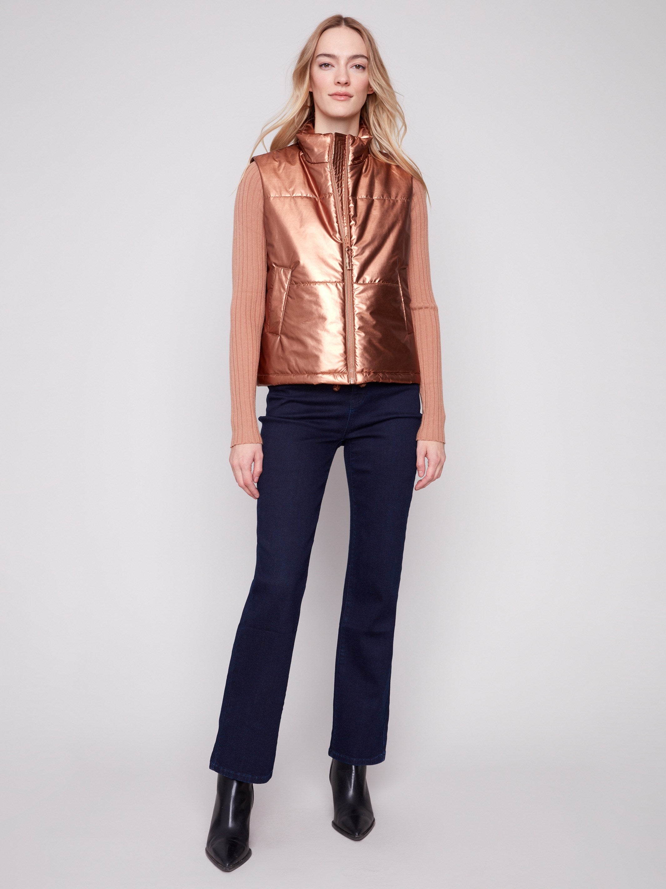 Stylish copper vest with an adjustable hem string for a custom fit by Charlie B.