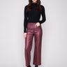 Cabernet metallic pants featuring a stylish flare fit and mid-rise waist, perfect for a trendy look by Charlie B.