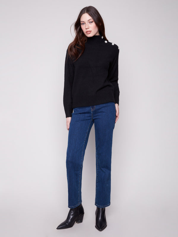 Sophisticated wool blend sweater with exquisite fancy buttons for a touch of flair by Charlie B.