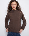 Heather-Coffee sweater featuring elegant long sleeves with sequin embroidery on shoulders by Charlie B.