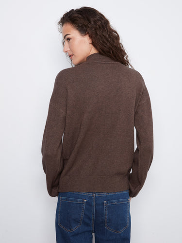 Chic heather-coffee sweater showcasing exquisite sequin details and comfortable long sleeves by Charlie B.