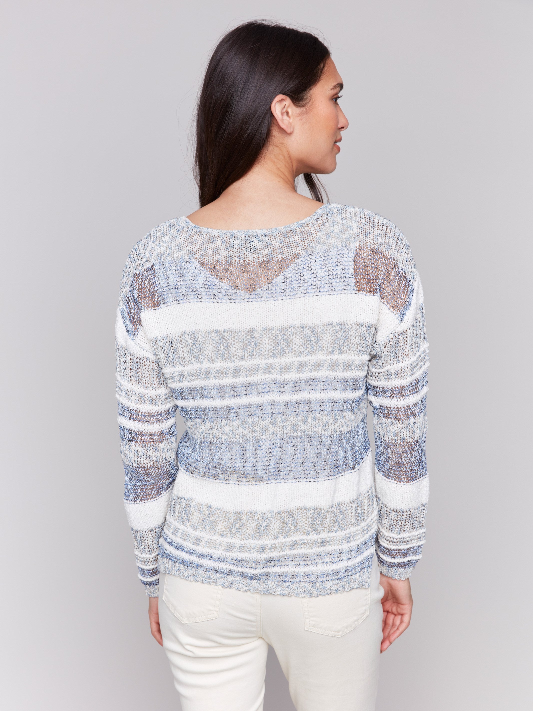 Long-sleeve denim sweater with a unique striped pattern by Charlie B.