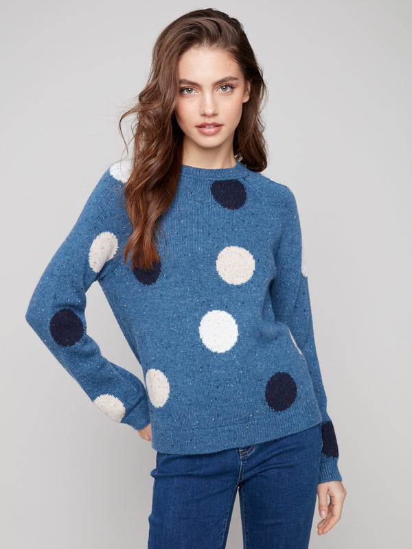 Heather Oxford sweater featuring a cozy mock neck and playful polka dots, crafted in flecked yarn by Charlie B.