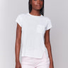 White tee with crew neckline and cap sleeves by Charlie B.