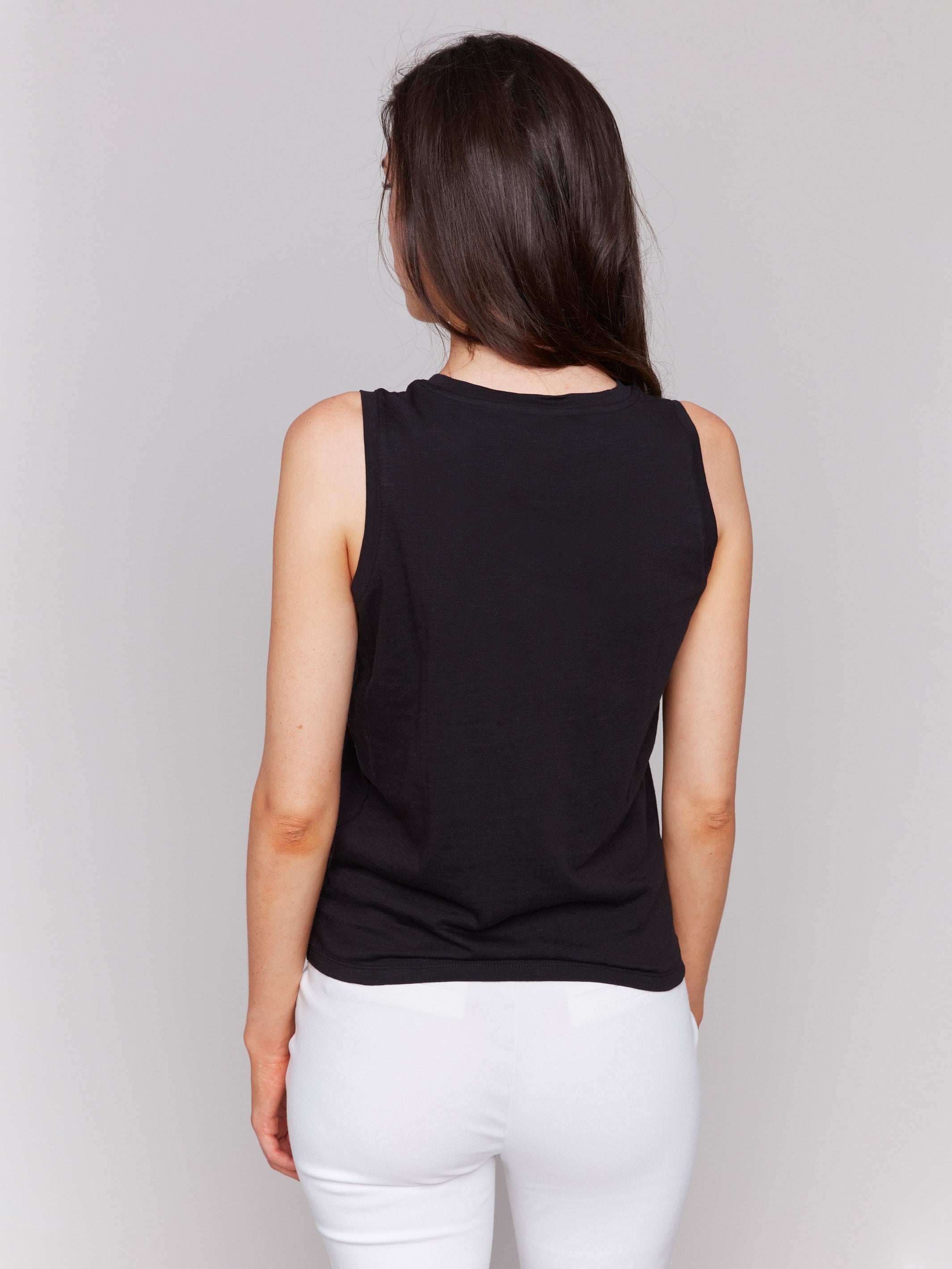 Stylish sleeveless black tank top crafted for ultimate comfort by Charlie B.
