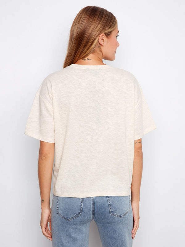 Organic Cotton T-Shirt With Crochet Pocket - Heather Fog