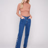 Indigo jeans with paisley embroidery, straight leg, and regular rise by Charlie B.