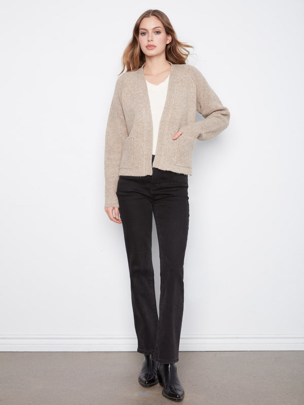 Patch Pocket Cardigan - Heather Light Brown