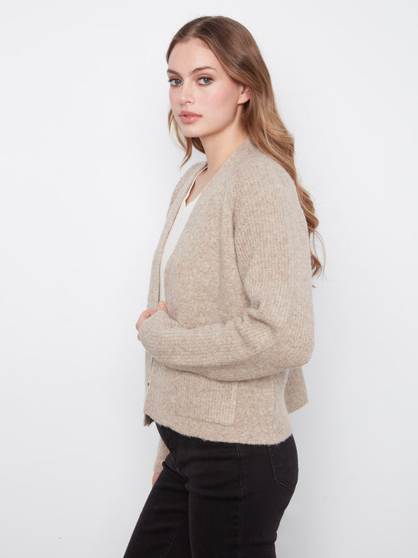 Patch Pocket Cardigan - Heather Light Brown
