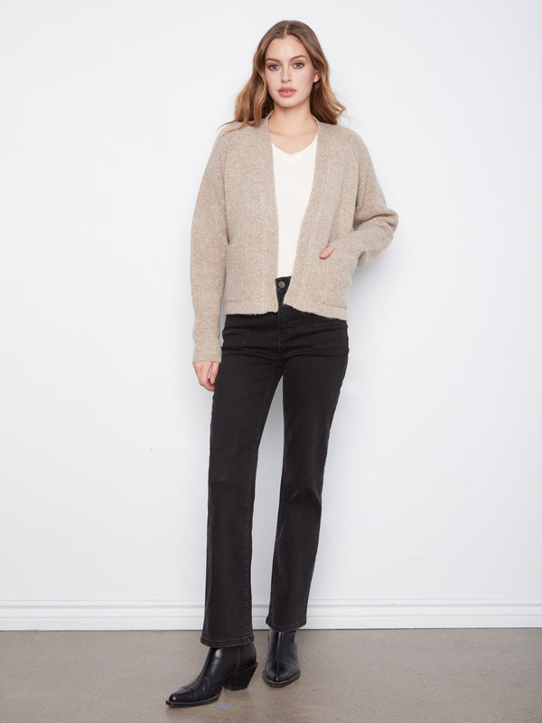 Patch Pocket Cardigan - Heather Light Brown
