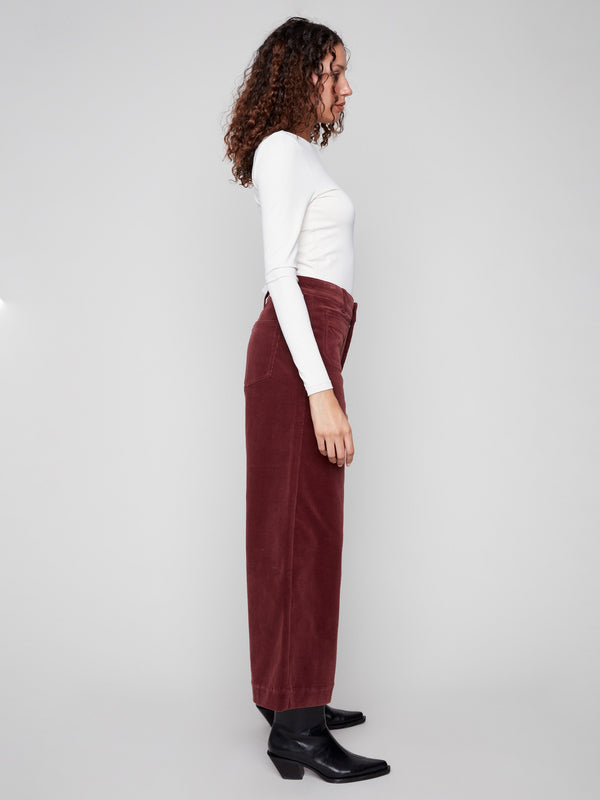 Featuring two front patch pockets, these cabernet corduroy pants combine functionality with fashion effortlessly by Charlie B.
