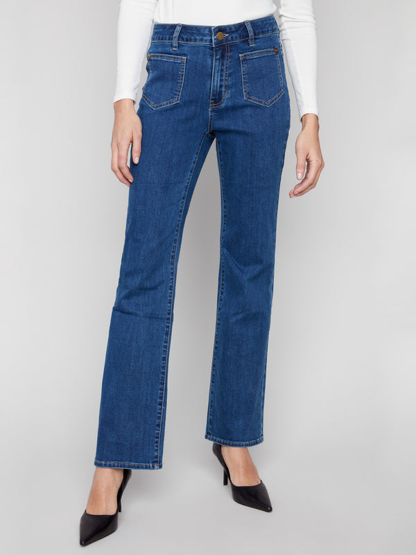 These indigo jeans offer a long length and are crafted from stretch denim for comfort and flexibility by Charlie B.
