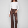 Bronze metallic twill pants featuring a regular rise and stylish patch pockets for a chic look by Charlie B.
